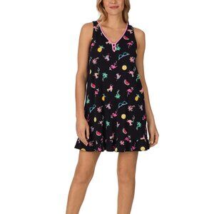 #810 Cuddl Duds Women's Sleeveless Ruffled Printed Chemise - Black Novelty